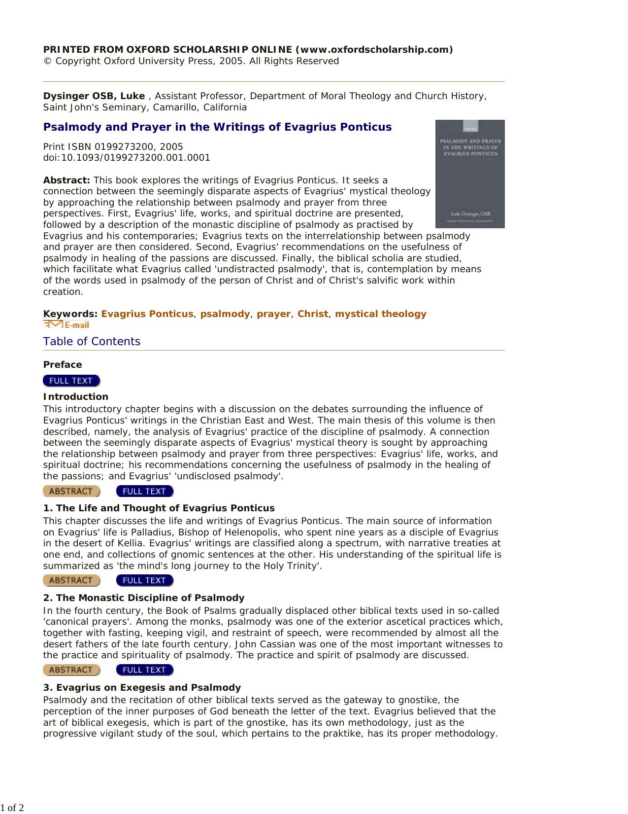 Oxford University Press Psalmody and Prayer in the Writings of Evagrius Ponticus (2005) by Unknown
