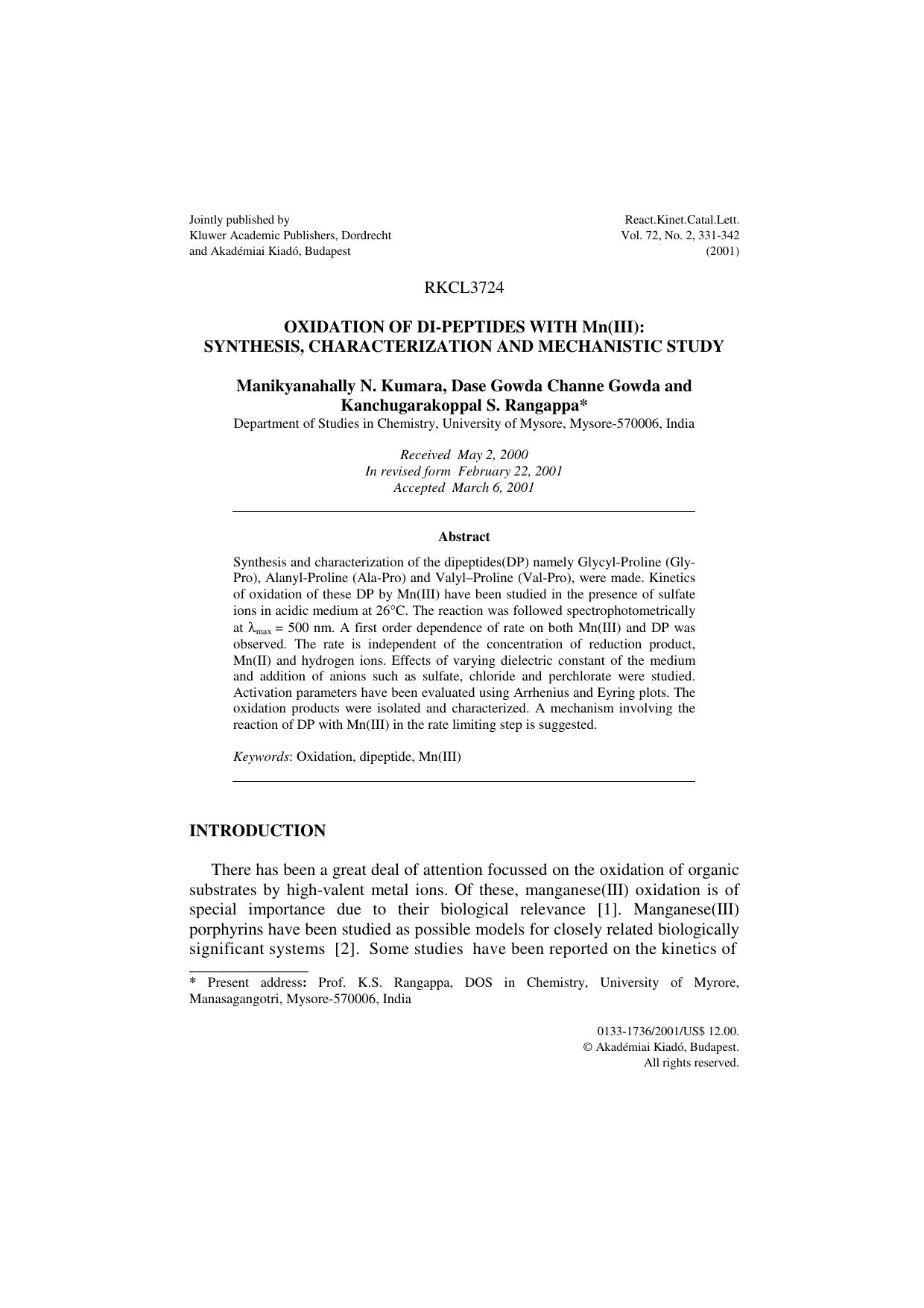 Oxidation Of Di-Peptides With Mn(III): Synthesis, Characterization And Mechanistic Study by Unknown