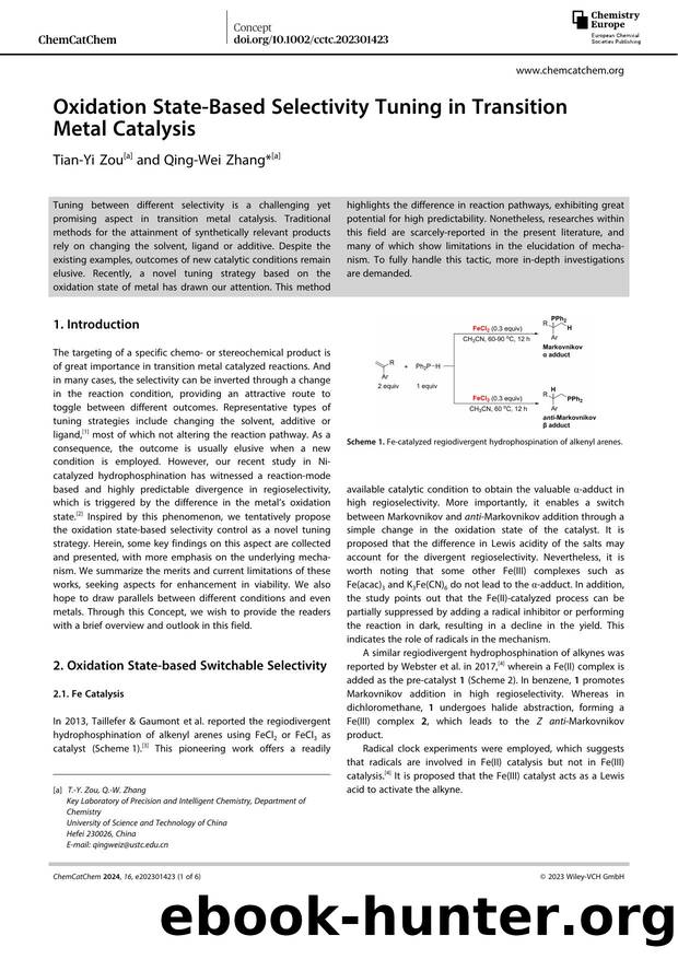 Oxidation StateâBased Selectivity Tuning in Transition Metal Catalysis by Unknown