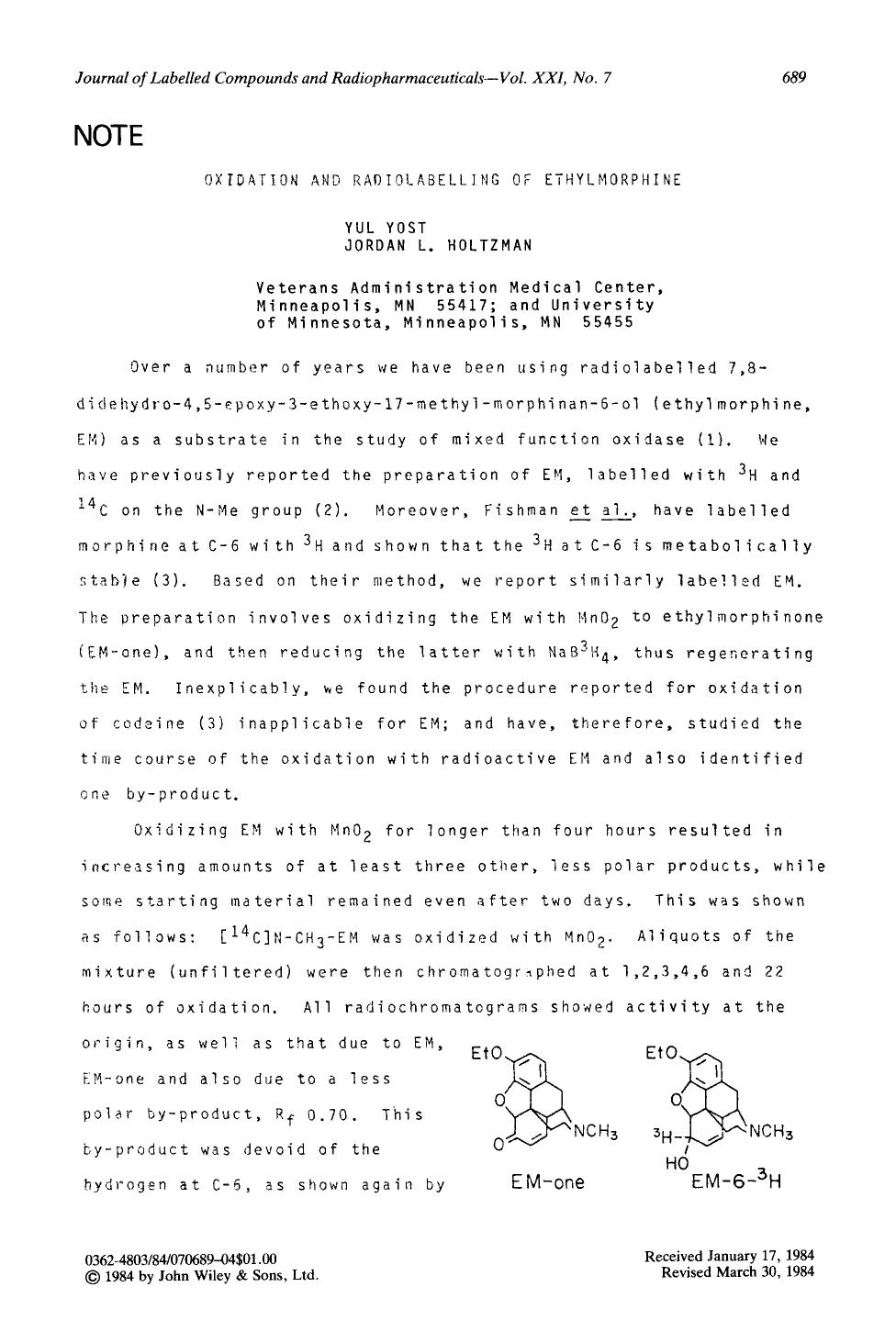 Oxidation and radiolabelling of ethylmorphine by Unknown