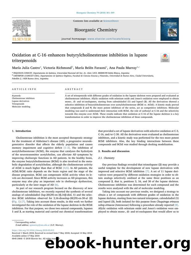 Oxidation at C-16 enhances butyrylcholinesterase inhibition in lupane triterpenoids by María Julia Castro & Victoria Richmond & María Belén Faraoni & Ana Paula Murray