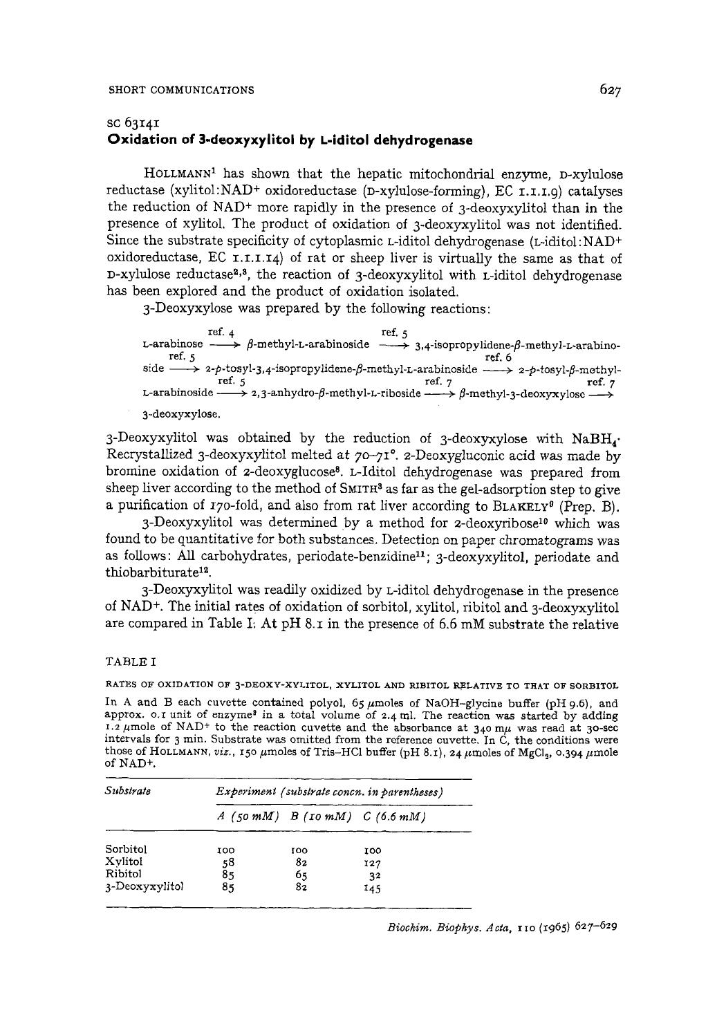 Oxidation of 3-deoxyxylitol by L-iditol dehydrogenase by P.J. Anderson