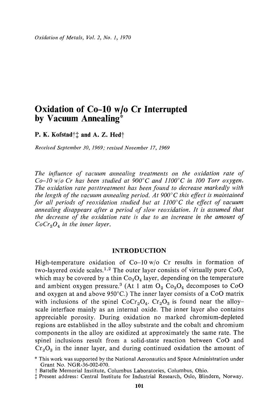 Oxidation of Co-10 wo Cr interrupted by vacuum annealing by Unknown