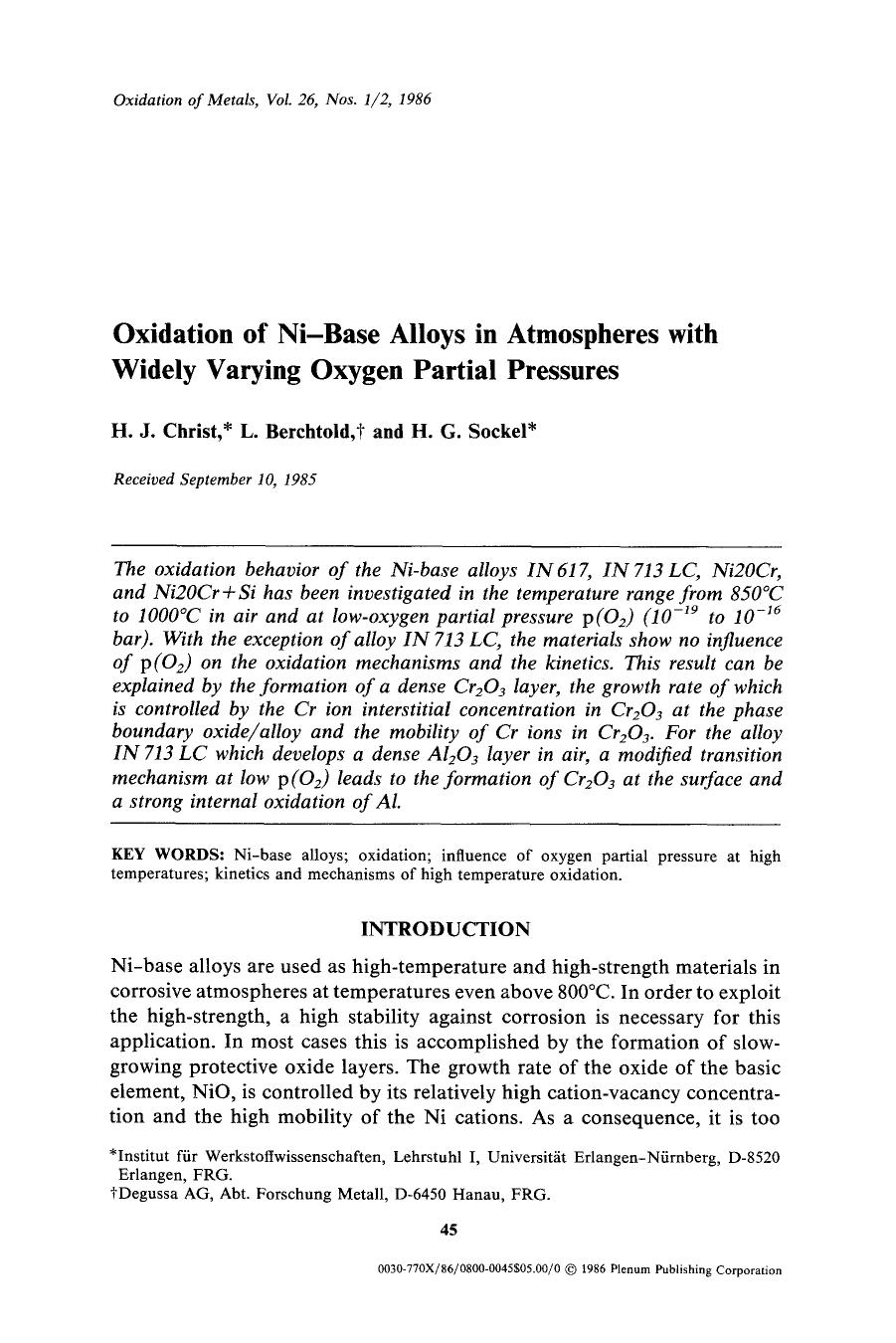 Oxidation of Ni-base alloys in atmospheres with widely varying oxygen partial pressures by Unknown
