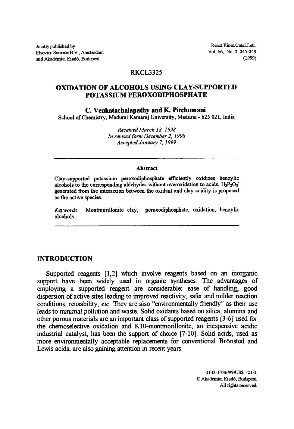 Oxidation of alcohols using clay-supported potassium peroxodiphosphate by Unknown