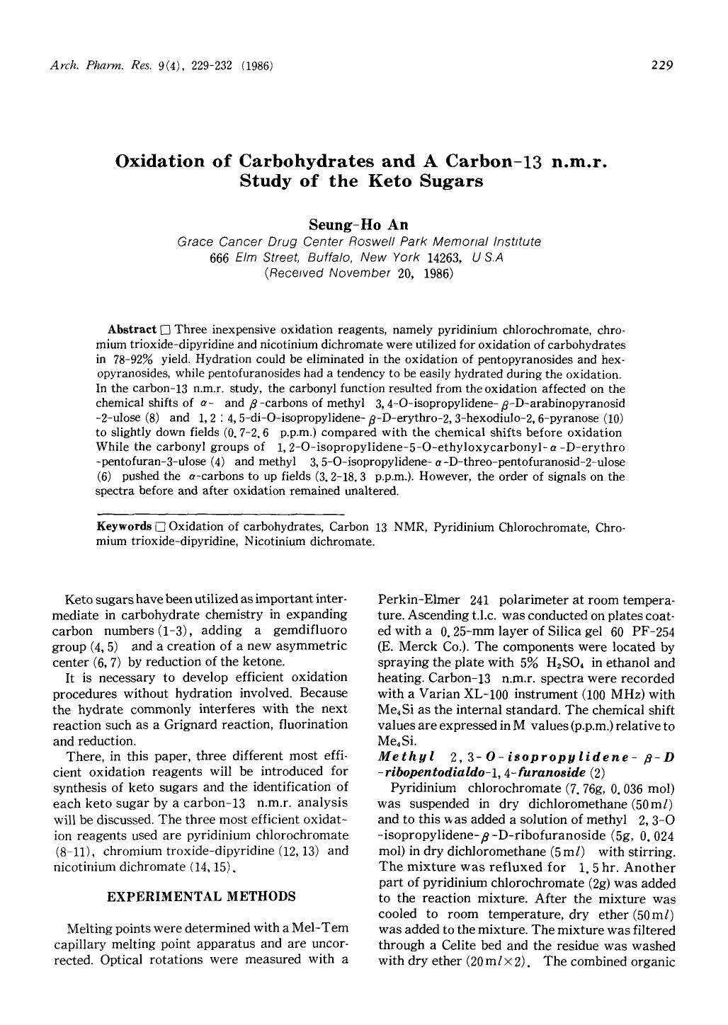 Oxidation of carbohydrates and a carbon-13 n.m.r. study of the keto sugars by Unknown