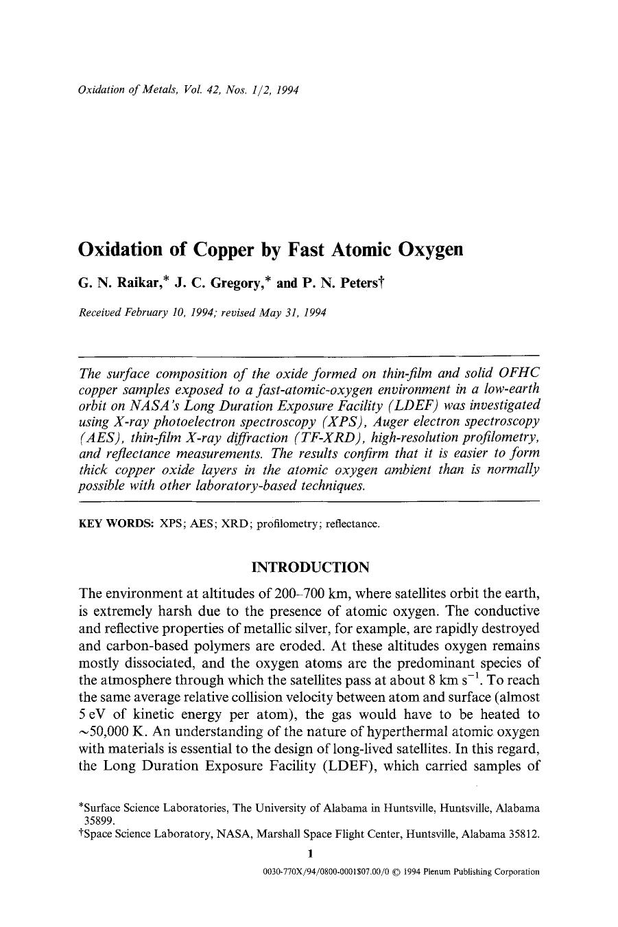 Oxidation of copper by fast atomic oxygen by Unknown
