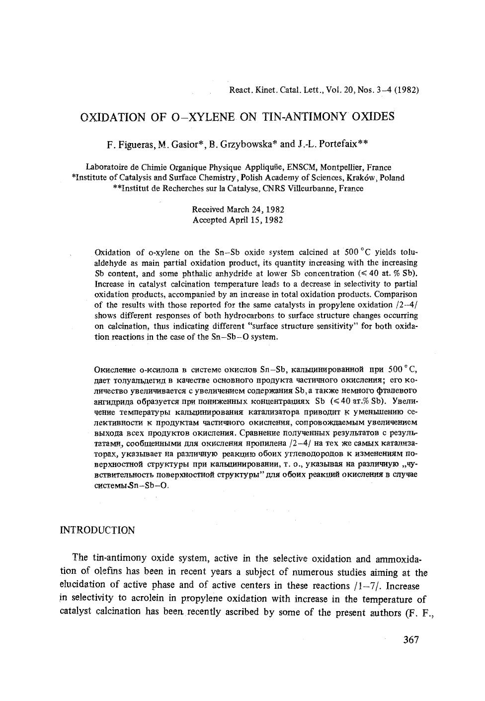 Oxidation of o-xylene on tin-antimony oxides by Unknown