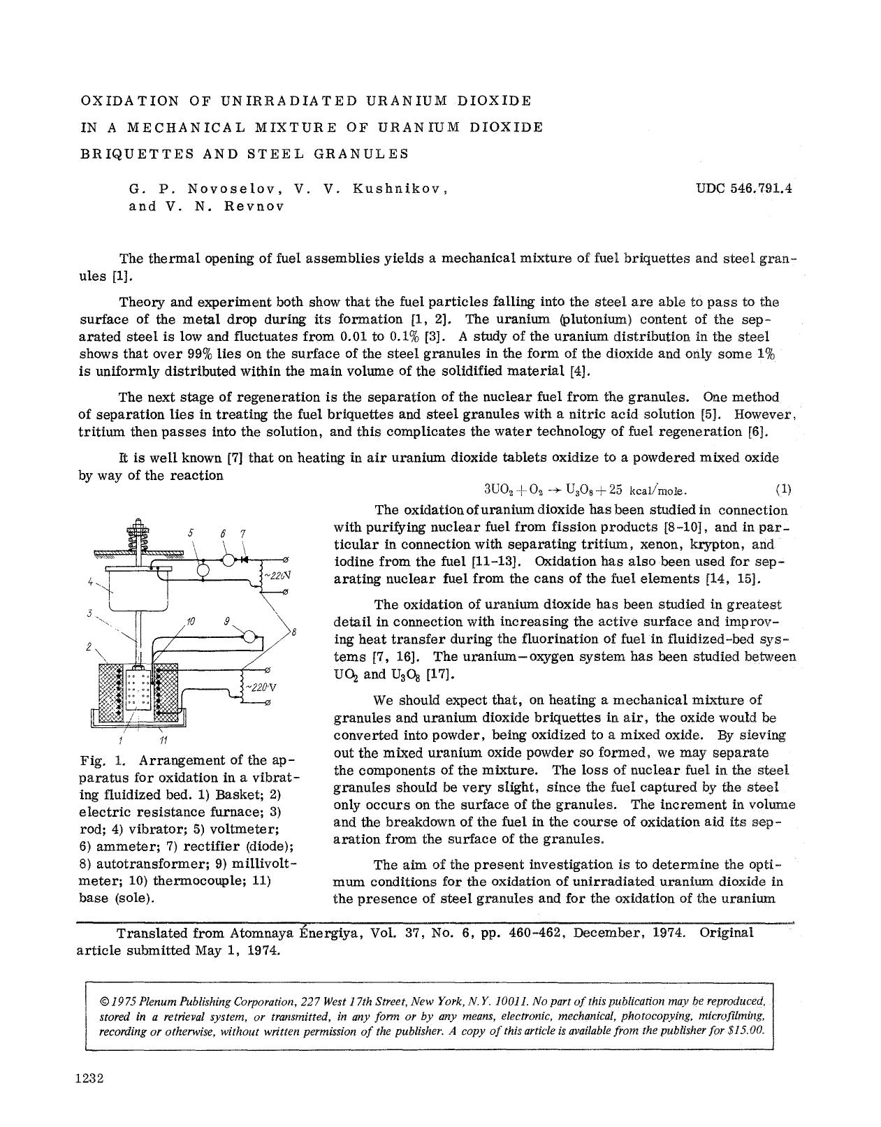 Oxidation of unirradiated uranium dioxide in a mechanical mixture of uranium dioxide briquettes and steel granules by Unknown