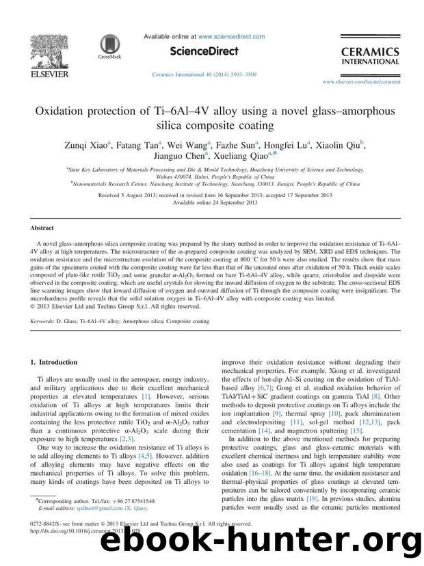Oxidation protection of Tiâ6Alâ4V alloy using a novel glassâamorphous silica composite coating by unknow