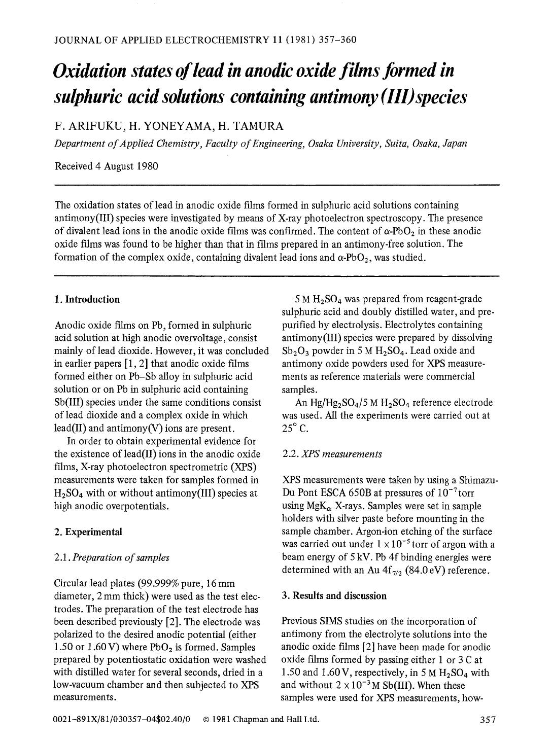 Oxidation states of lead in anodic oxide films formed in sulphuric acid solutions containing antimony (III) species by Unknown