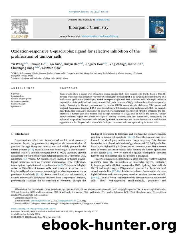 Oxidation-responsive G-quadruplex ligand for selective inhibition of the proliferation of tumour cells by unknow