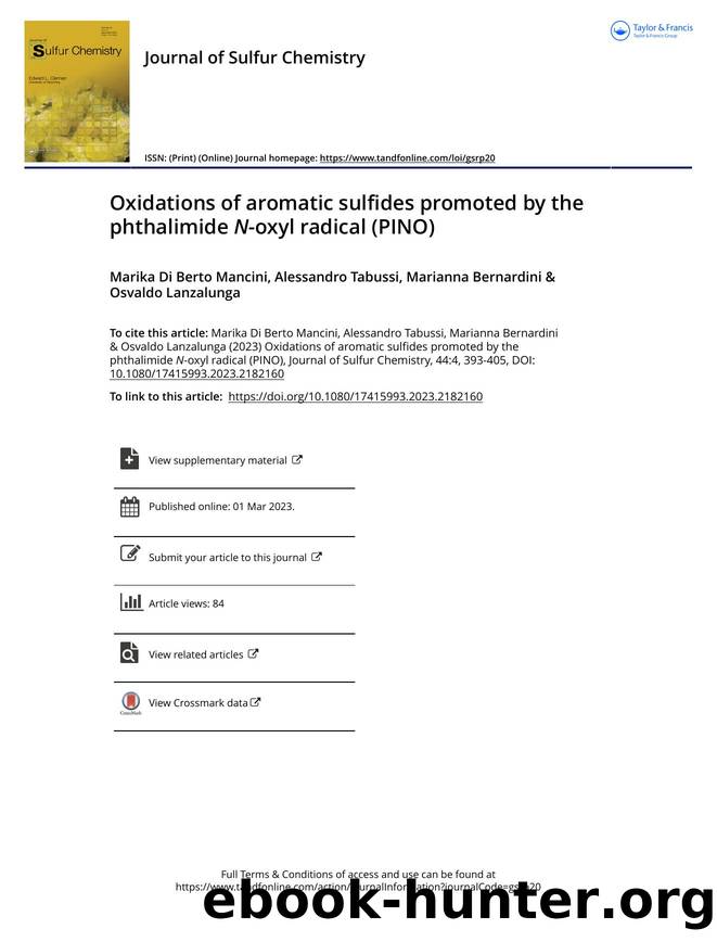 Oxidations of aromatic sulfides promoted by the phthalimide N-oxyl radical (PINO) by Marika Di Berto Mancini & Alessandro Tabussi & Marianna Bernardini & Osvaldo Lanzalunga