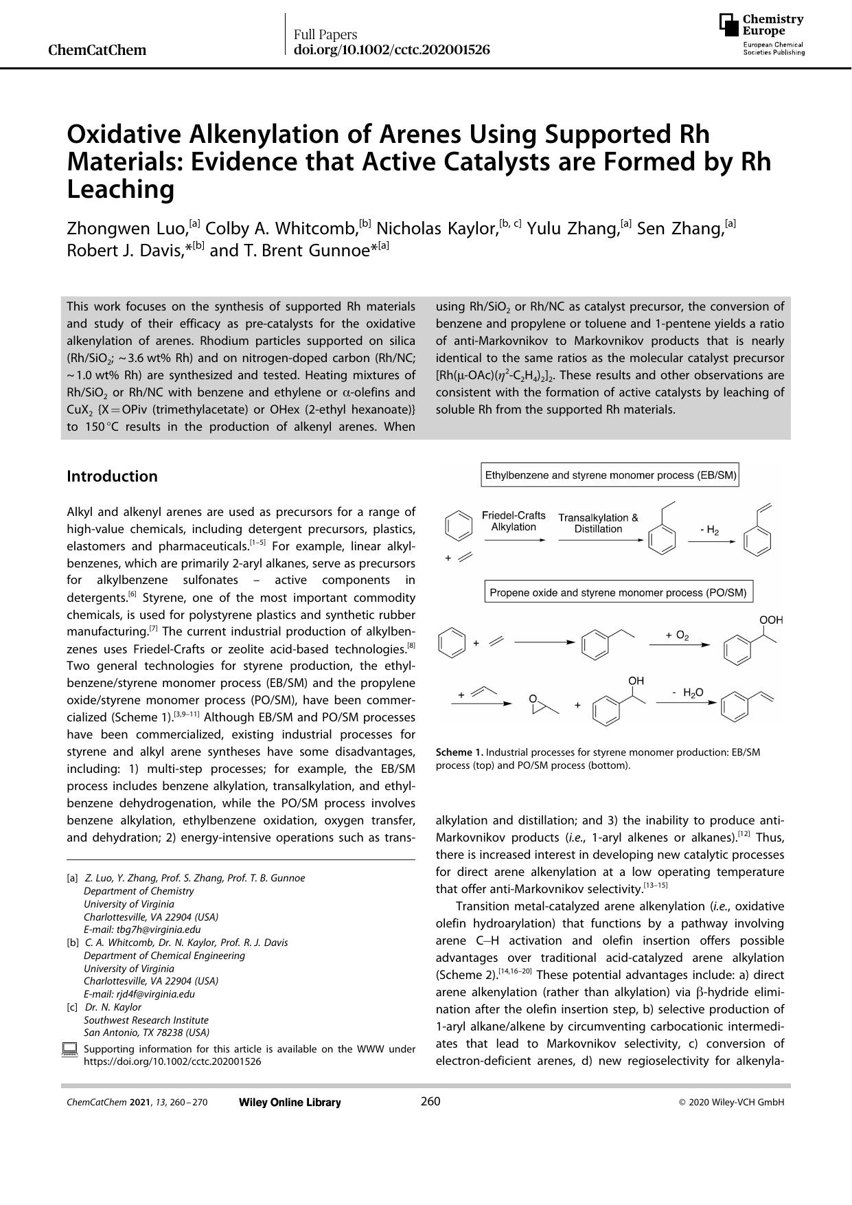 Oxidative Alkenylation of Arenes Using Supported Rh Materials: Evidence that Active Catalysts are Formed by Rh Leaching by Unknown