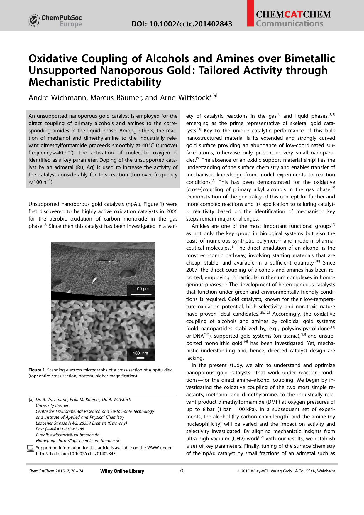 Oxidative Coupling of Alcohols and Amines over Bimetallic Unsupported Nanoporous Gold: Tailored Activity through Mechanistic Predictability by Unknown