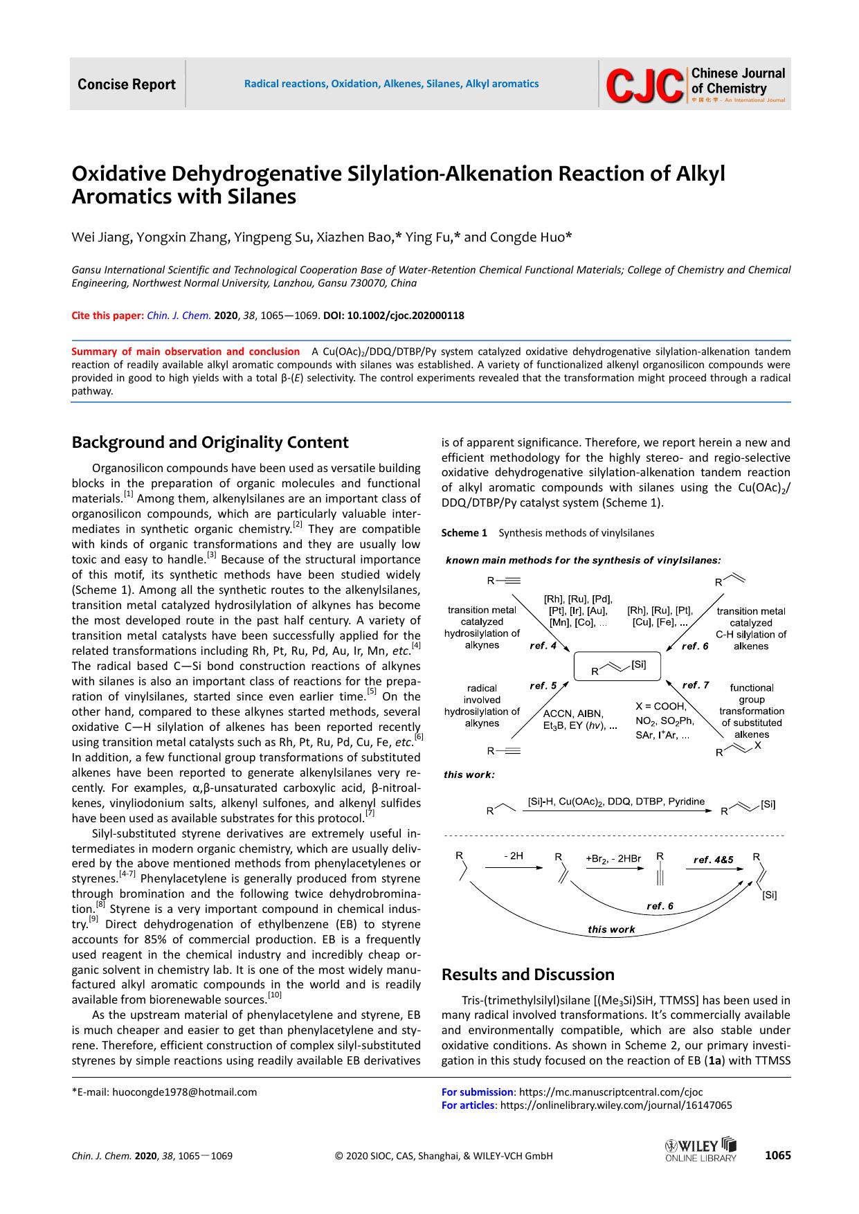 Oxidative Dehydrogenative Silylation-Alkenation Reaction of Alkyl Aromatics with Silanes by USER