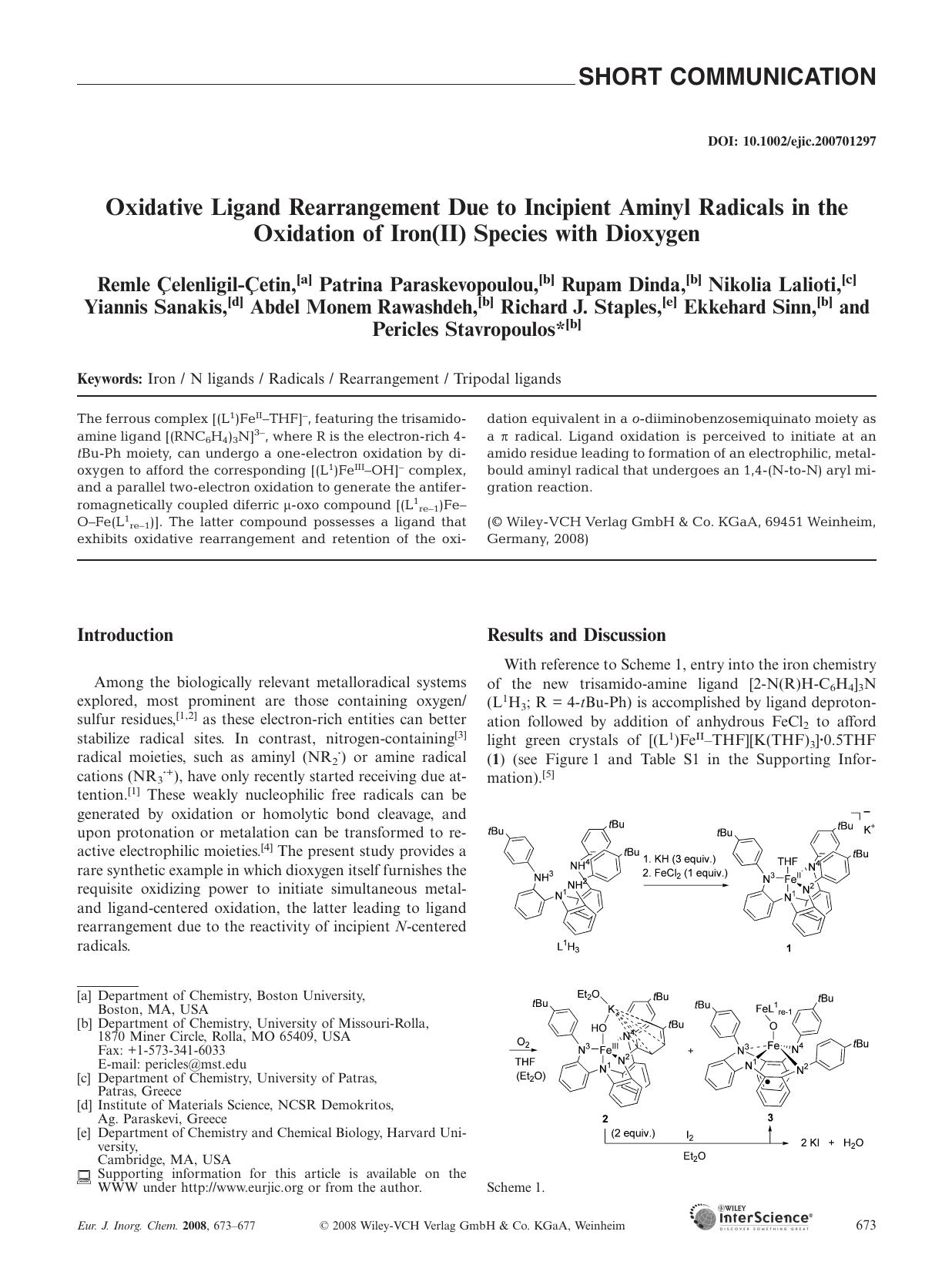 Oxidative Ligand Rearrangement Due to Incipient Aminyl Radicals in the Oxidation of Iron(II) Species with Dioxygen by Unknown