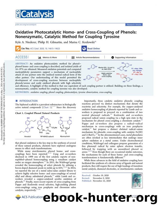Oxidative Photocatalytic Homo- and Cross-Coupling of Phenols: Nonenzymatic, Catalytic Method for Coupling Tyrosine by Kyle A. Niederer Philip H. Gilmartin & Marisa C. Kozlowski