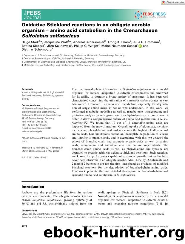 Oxidative Stickland reactions in an obligate aerobic organism â amino acid catabolism in the Crenarchaeon Sulfolobus solfataricus by Unknown