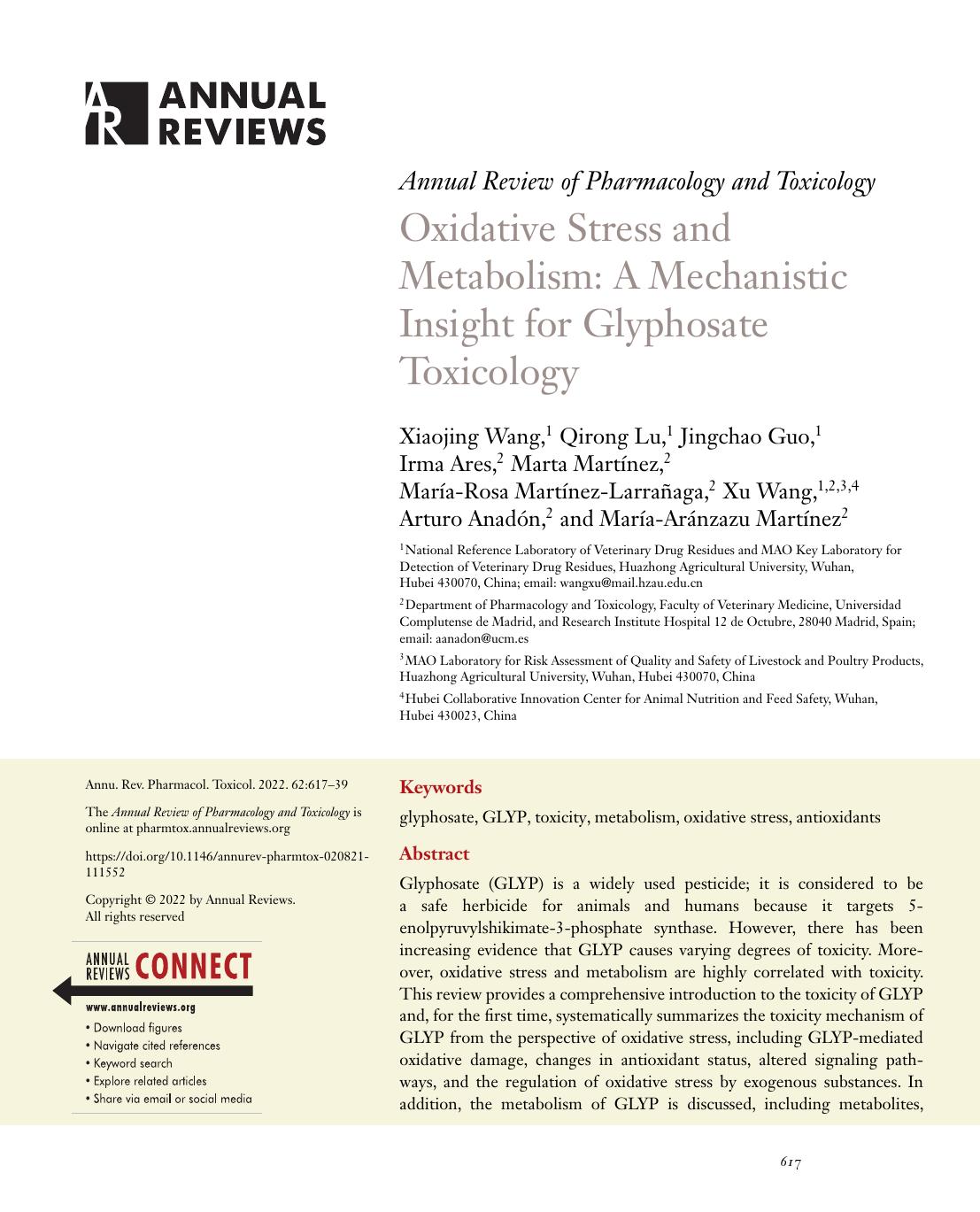 Oxidative Stress and Metabolism: A Mechanistic Insight for Glyphosate Toxicology by unknow