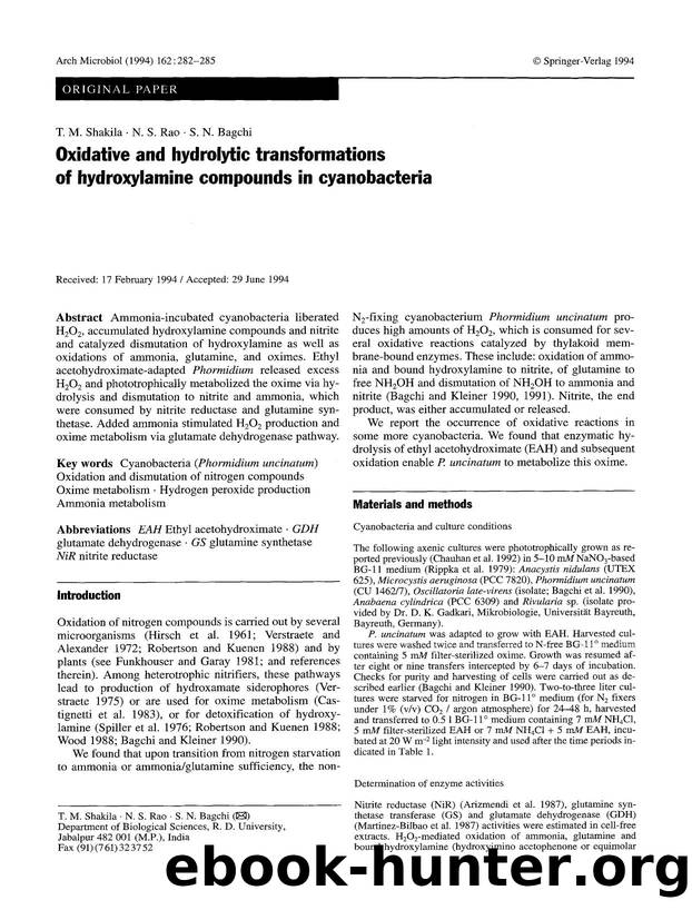 Oxidative and hydrolytic transformations of hydroxylamine compounds in cyanobacteria by Unknown
