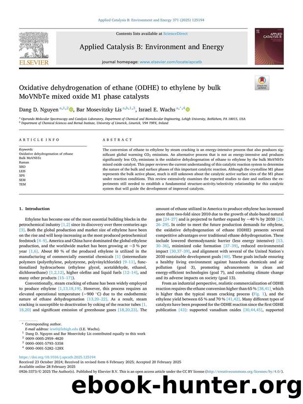 Oxidative dehydrogenation of ethane (ODHE) to ethylene by bulk MoVNbTe mixed oxide M1 phase catalysts by Dang D. Nguyen & Bar Mosevitzky Lis & Israel E. Wachs