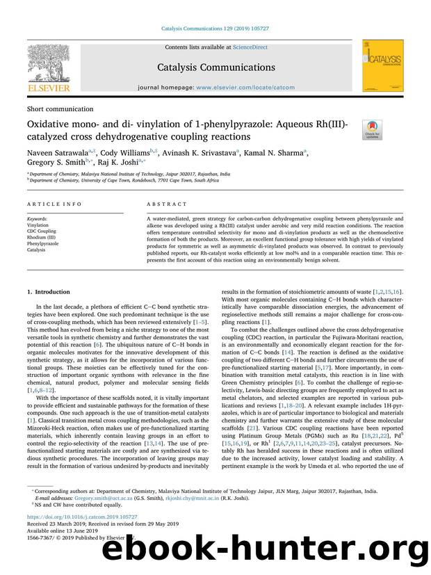 Oxidative mono- and di- vinylation of 1-phenylpyrazole_ Aqueous Rh(III)-catalyzed cross dehydrogenative coupling reactions by unknow