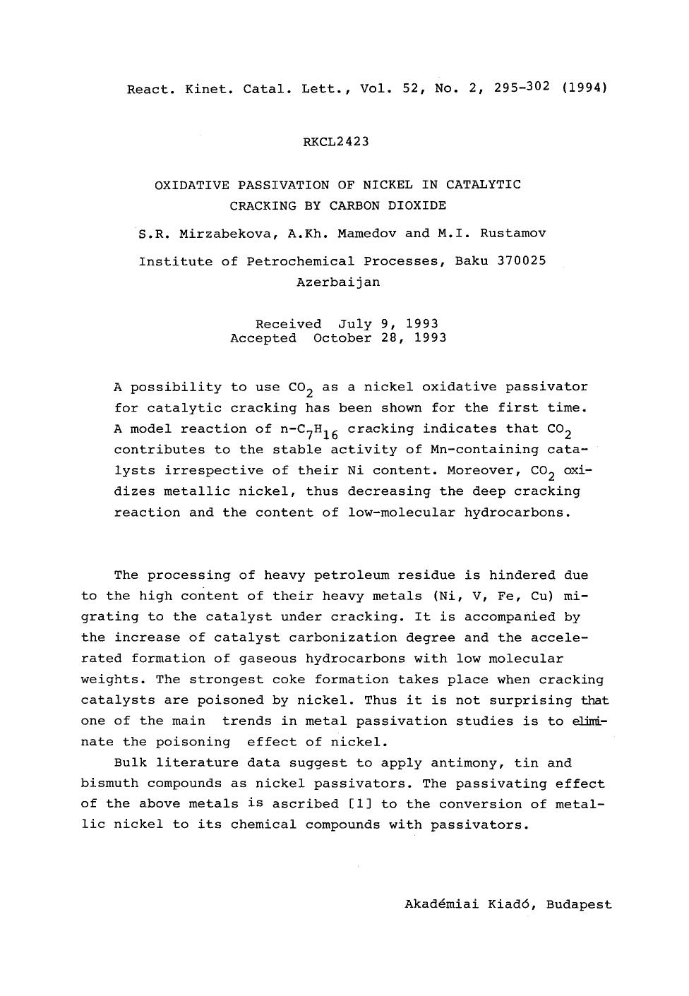 Oxidative passivation of nickel in catalytic cracking by carbon dioxide by Unknown