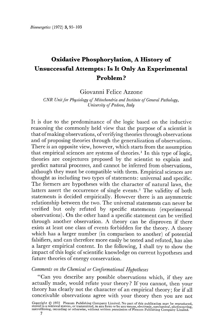 Oxidative phosphorylation, a history of unsuccessful attempts: Is it only an experimental problem? by Unknown