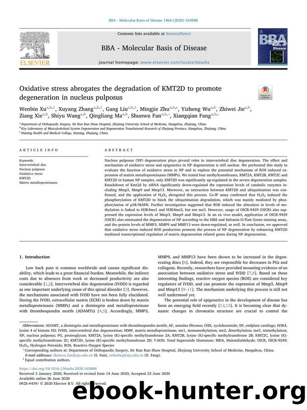 Oxidative stress abrogates the degradation of KMT2D to promote degeneration in nucleus pulposus by unknow