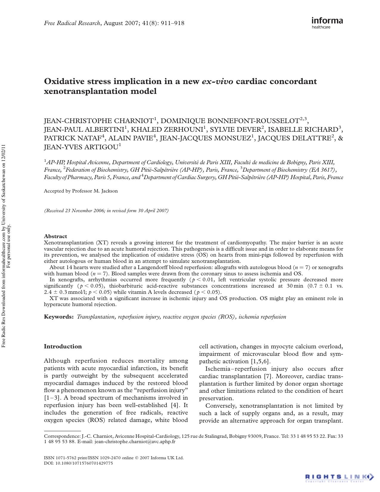 Oxidative stress implication in a new ex-vivo cardiac concordant xenotransplantation model by unknow