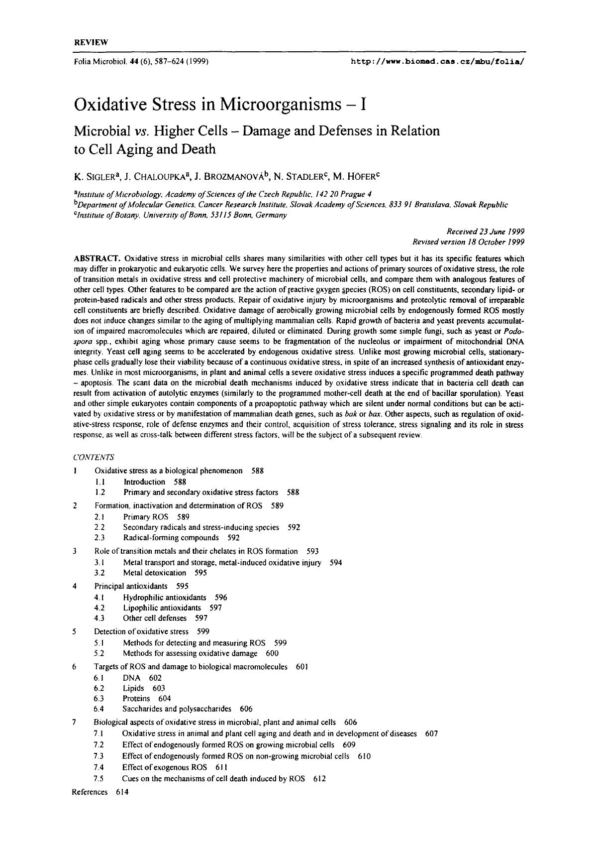 Oxidative stress in microorganisms&#x2014;I by Unknown