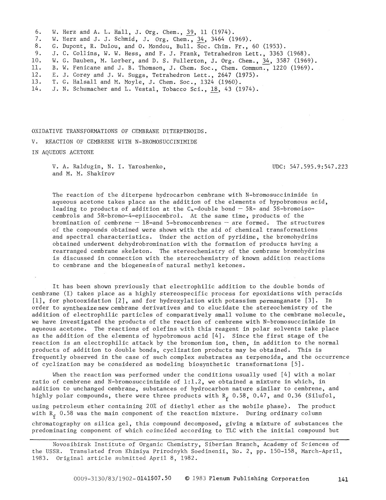Oxidative transformations of cembrane diterpenoids. V. Reaction of cembrene with N-bromosuccinimide in aqueous acetone by Unknown