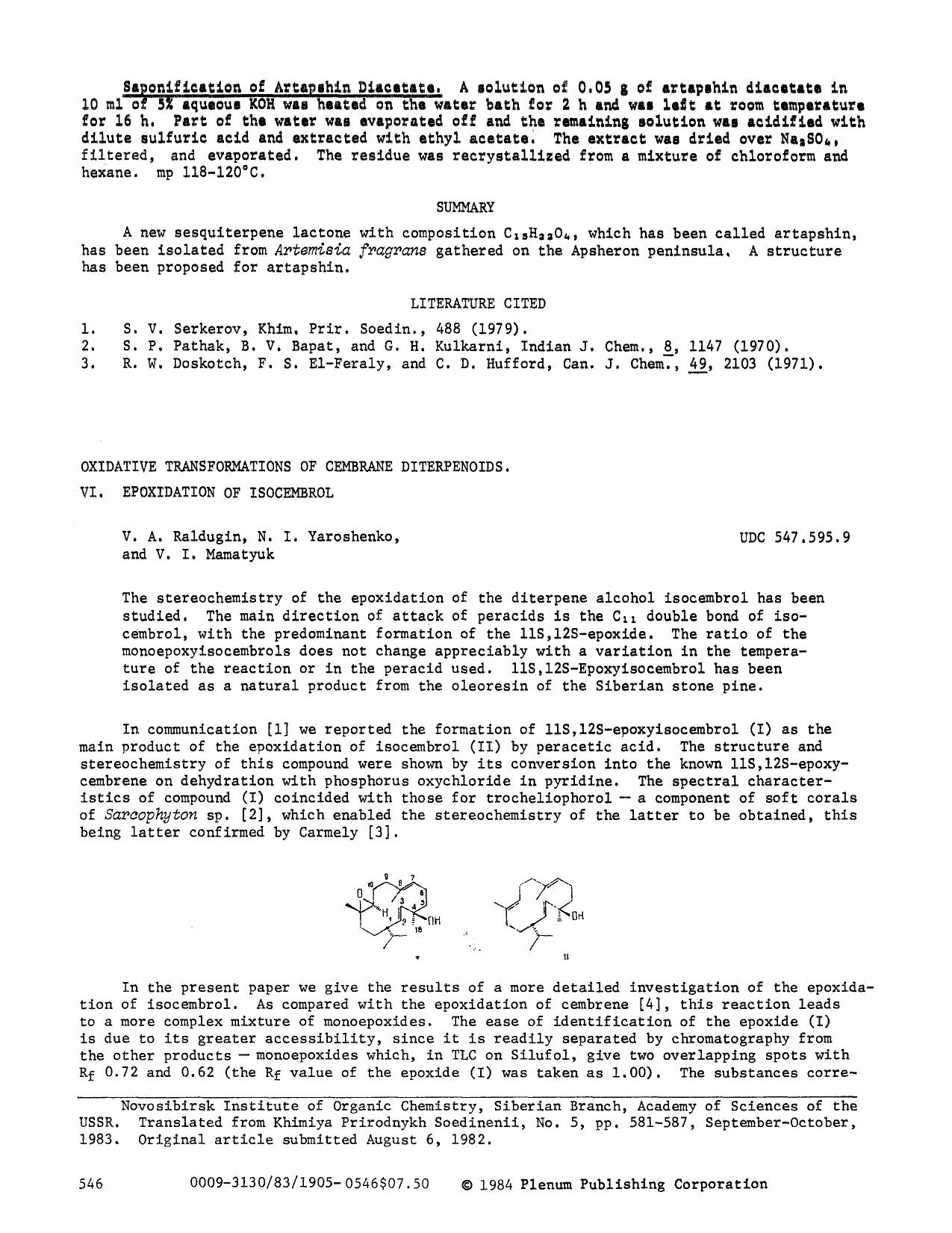 Oxidative transformations of cembrane diterpenoids. VI. Epoxidation of isocembrol by Unknown