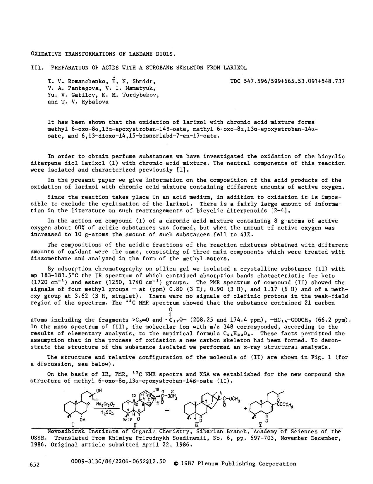 Oxidative transformations of labdane diols. III. Preparation of acids with a strobane skeleton from larixol by Unknown