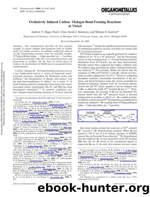 Oxidatively Induced CarbonâHalogen Bond-Forming Reactions at Nickel by Andrew T. Higgs Paul J. Zinn Sarah J. Simmons & Melanie S. Sanford*