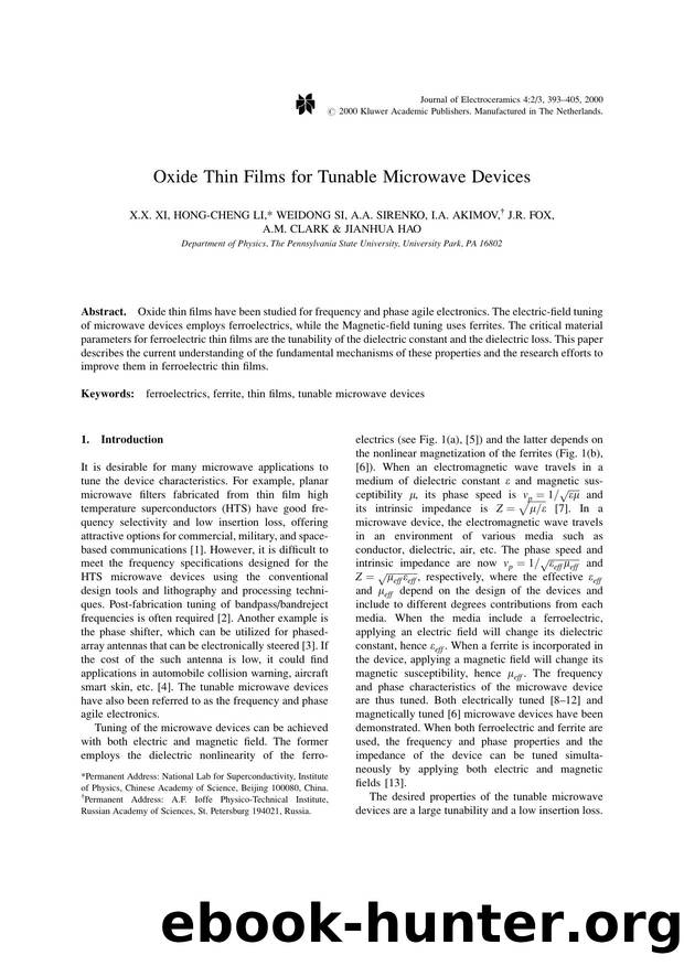 Oxide Thin Films for Tunable Microwave Devices by Unknown