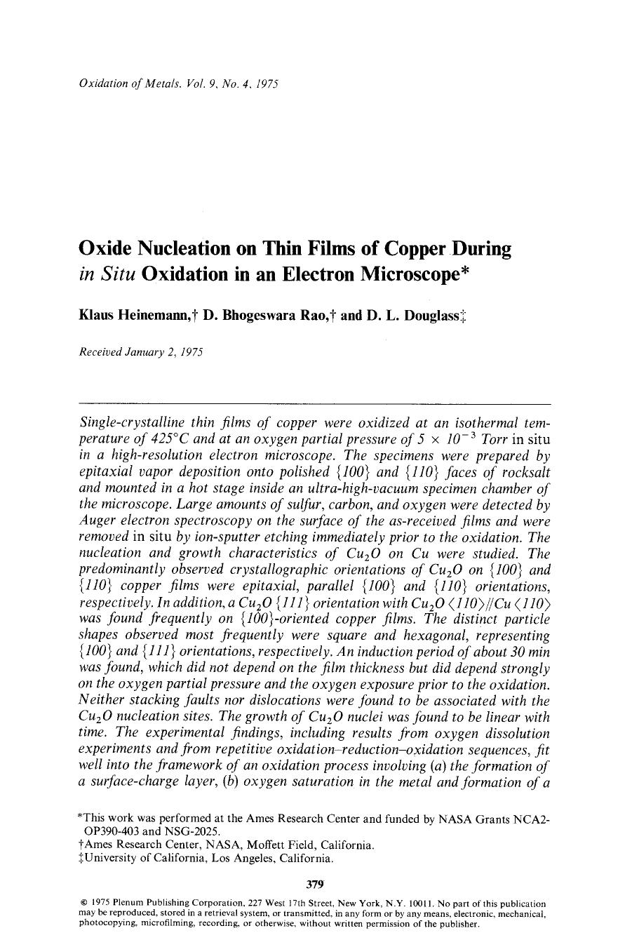 Oxide nucleation on thin films of copper during <Emphasis Type="Italic">in Situ <Emphasis> oxidation in an electron microscope by Unknown