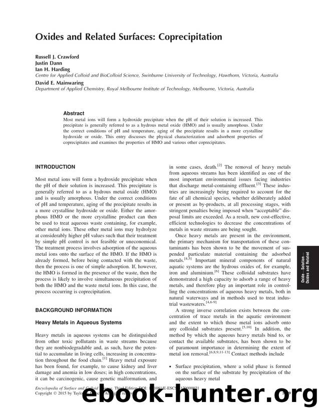 Oxides and Related Surfaces: Coprecipitation by Russell J. Crawford Justin Dann Ian H. Harding & David E. Mainwaring