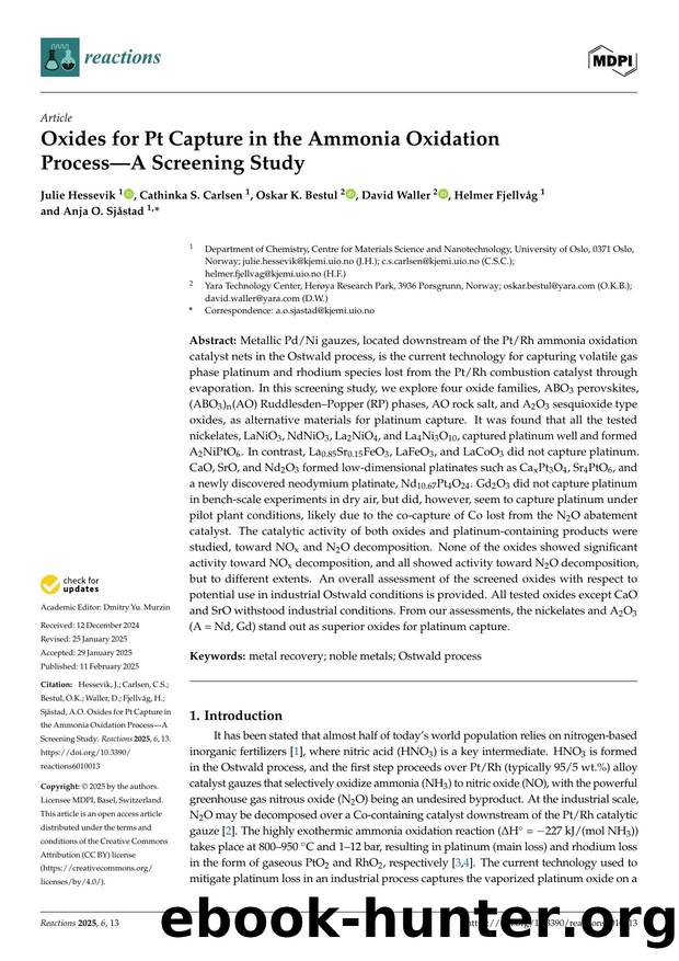 Oxides for Pt Capture in the Ammonia Oxidation ProcessâA Screening Study by unknow