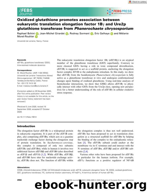 Oxidized glutathione promotes association between eukaryotic translation elongation factor 1BÎ³ and Ure2p glutathione transferase from PhanerochaeteÂ chrysosporium by Unknown