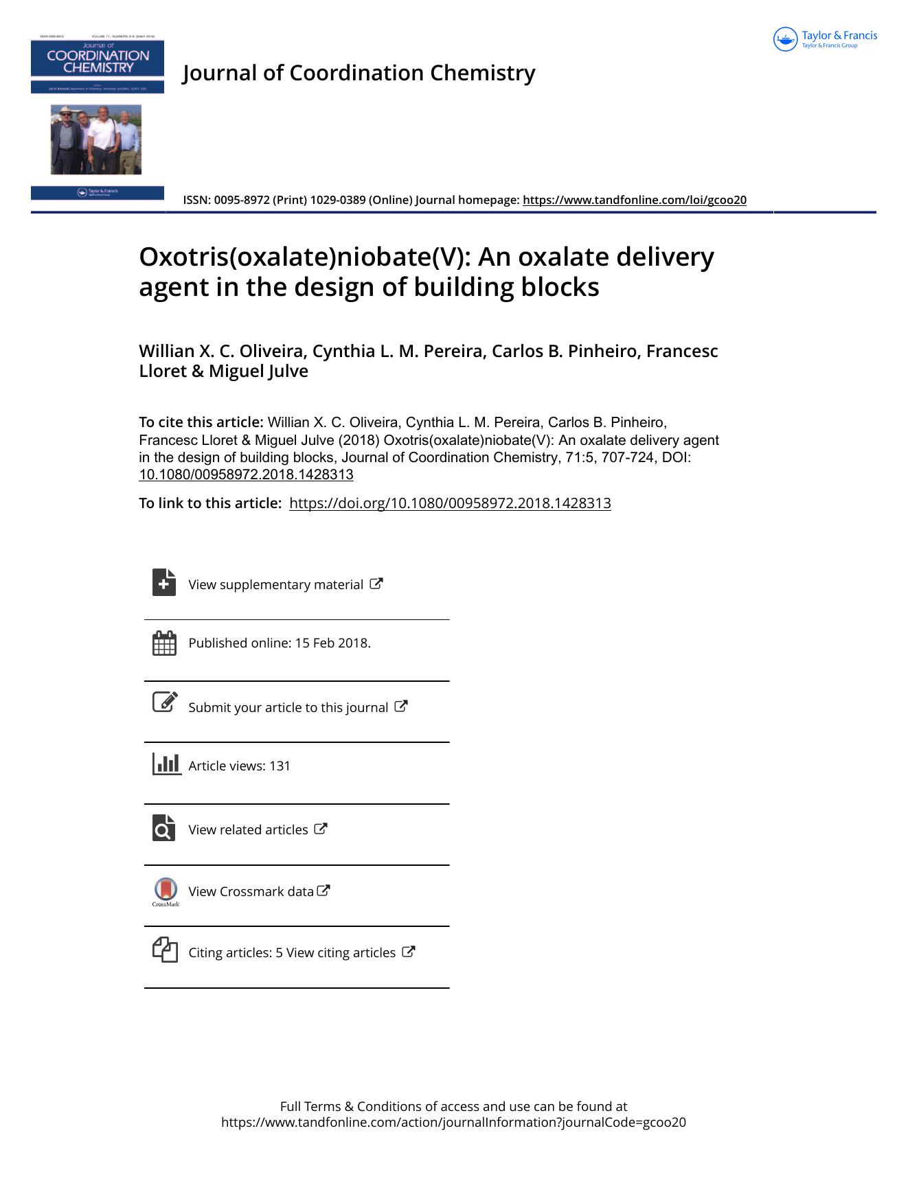 Oxotris(oxalate)niobate(V): An oxalate delivery agent in the design of building blocks by Willian X. C. Oliveira & Cynthia L. M. Pereira & Carlos B. Pinheiro & Francesc Lloret & Miguel Julve