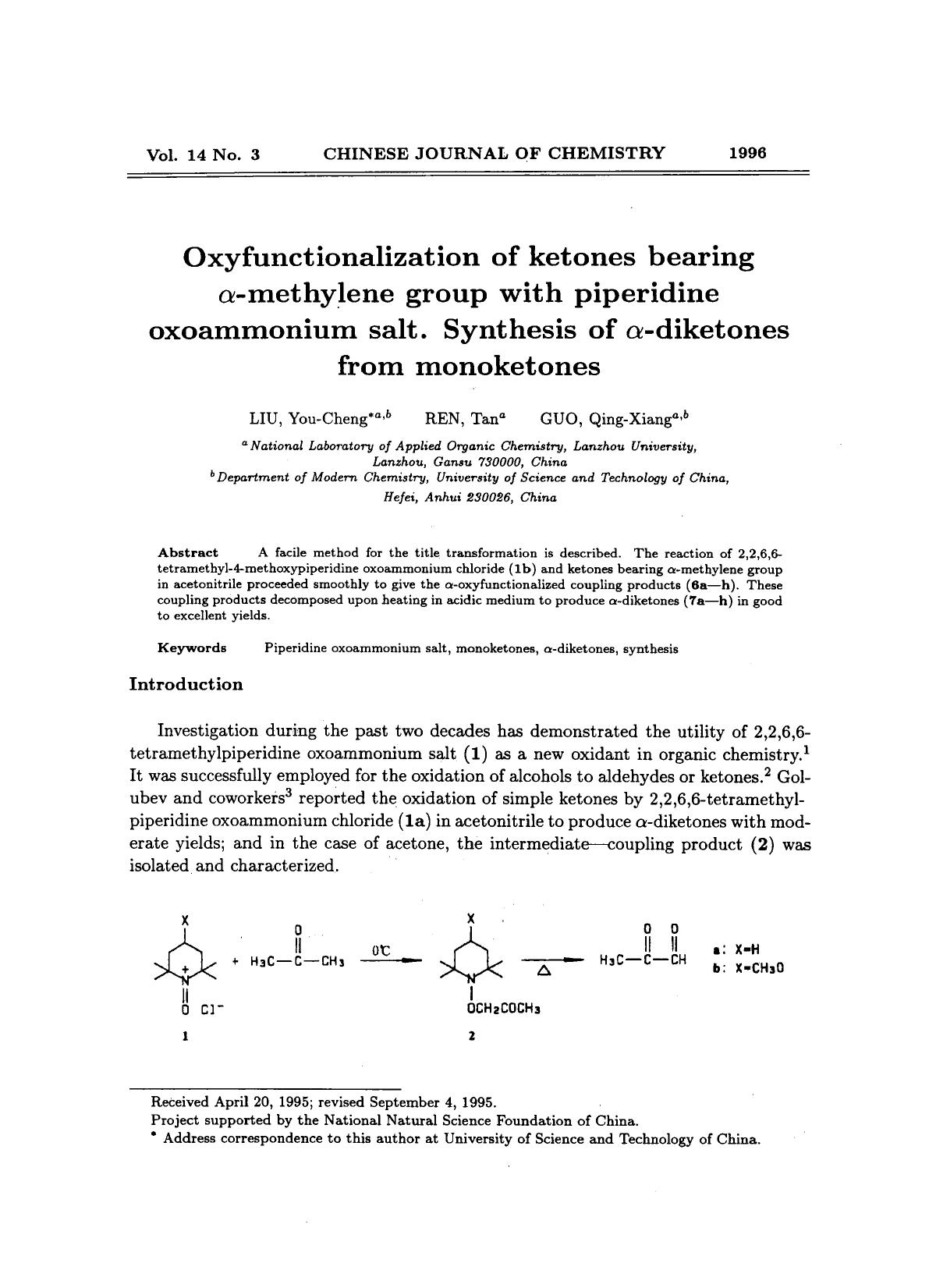 Oxyfunctionalization of ketones bearing methylene group with piperidine oxoammonium salt. Synthesis of diketones from monoketones by Unknown
