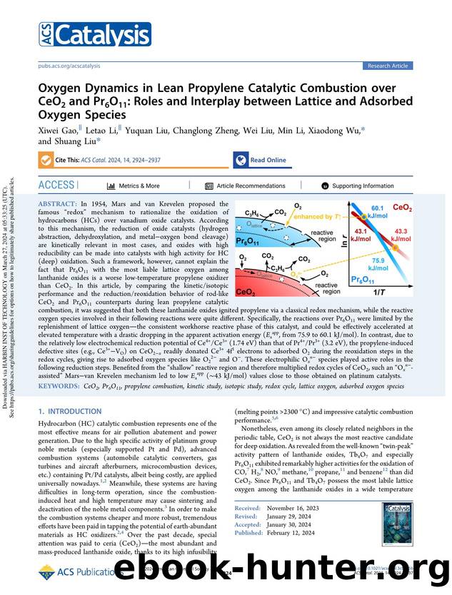 Oxygen Dynamics in Lean Propylene Catalytic Combustion over CeO2 and Pr6O11: Roles and Interplay between Lattice and Adsorbed Oxygen Species by Xiwei Gao Letao Li Yuquan Liu Changlong Zheng Wei Liu Min Li Xiaodong Wu & Shuang Liu