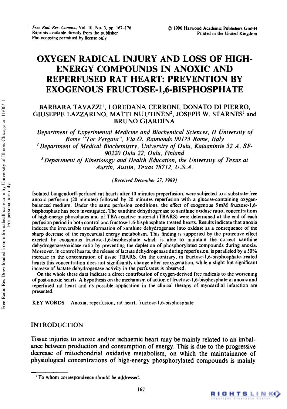 Oxygen Radical Injury and Loss of High-Energy Compounds in Anoxic and Reperfused Rat Heart: Prevention By Exogenous Fructose-1, 6-Bisphosphate by unknow
