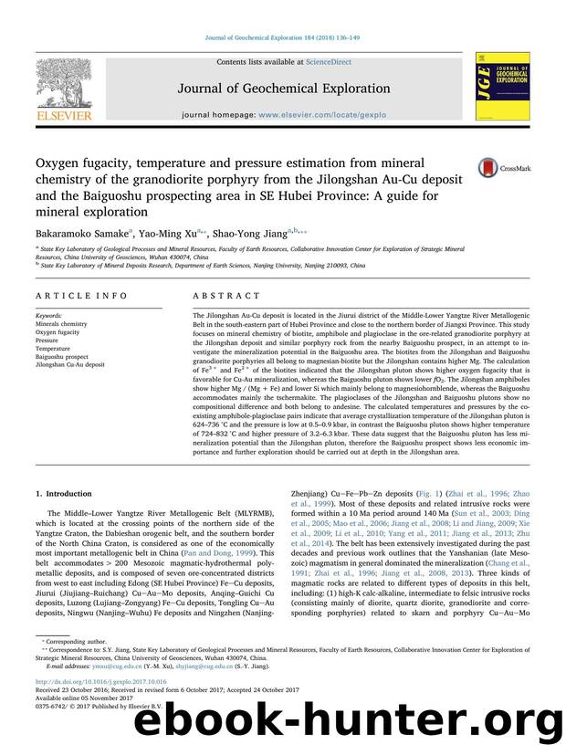 Oxygen fugacity, temperature and pressure estimation from mineral chemistry of the granodiorite porphyry from the Jilongshan Au-Cu deposit and the Baiguoshu prospecting area in SE  by Bakaramoko Samake & Yao-Ming Xu & Shao-Yong Jiang