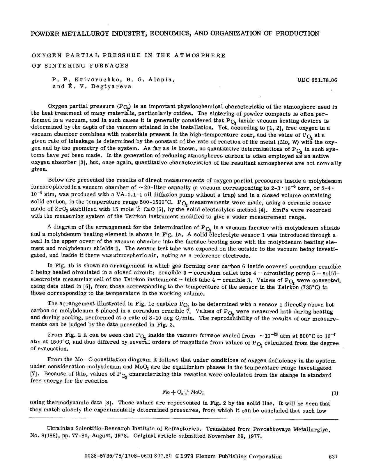 Oxygen partial pressure in the atmosphere of sintering furnaces by Unknown