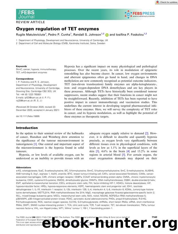 Oxygen regulation of TET enzymes by Unknown