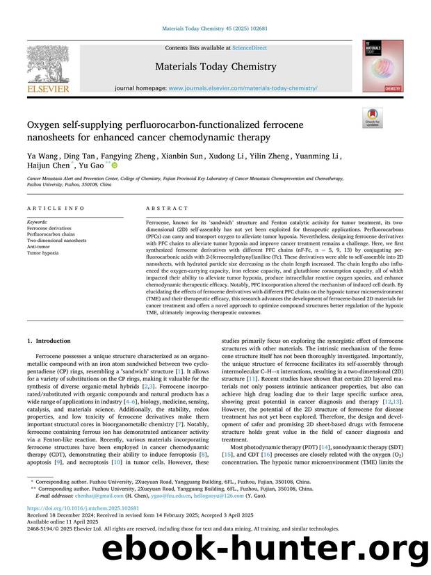 Oxygen self-supplying perfluorocarbon-functionalized ferrocene nanosheets for enhanced cancer chemodynamic therapy by unknow