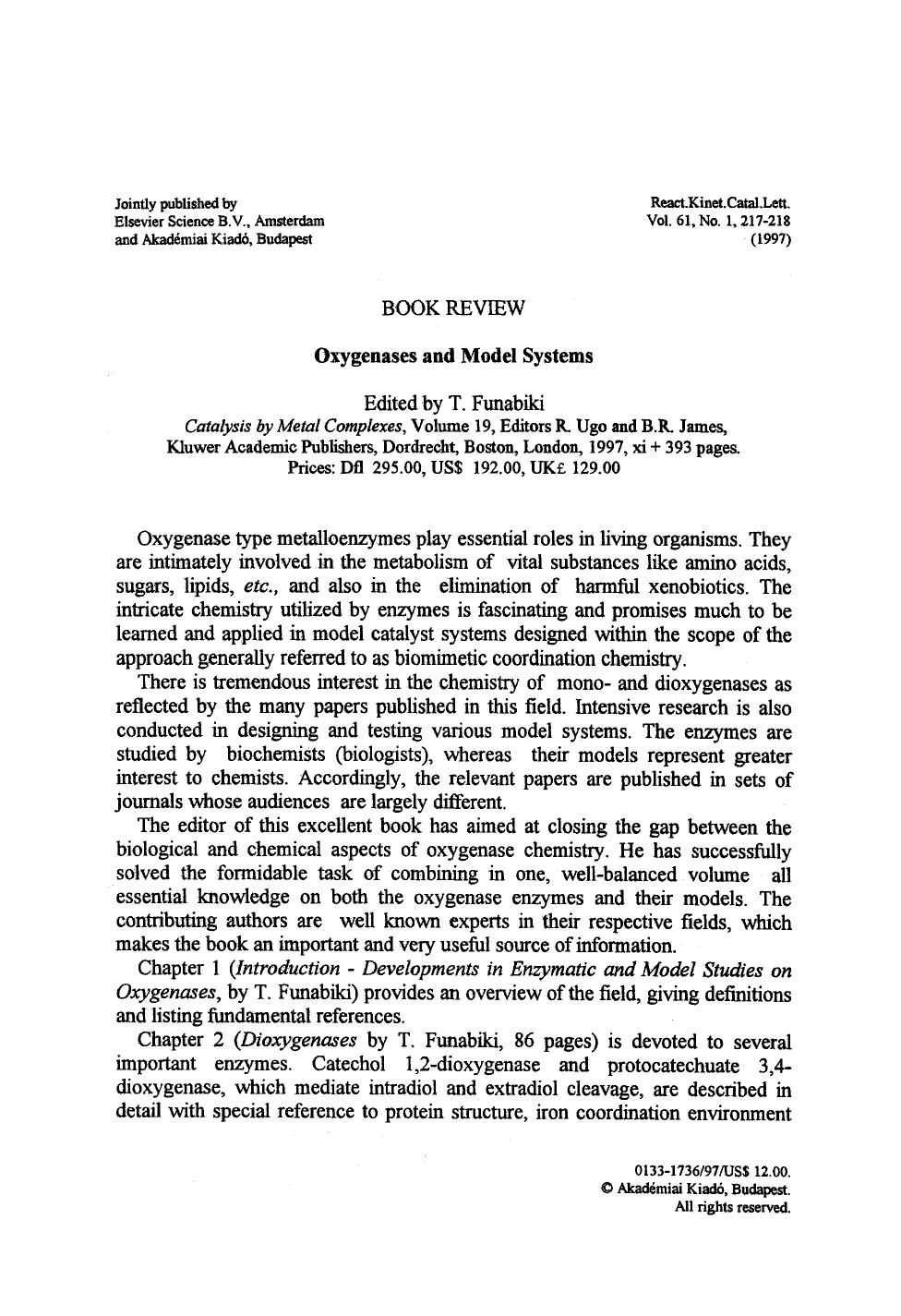 Oxygenases and model systems by Unknown
